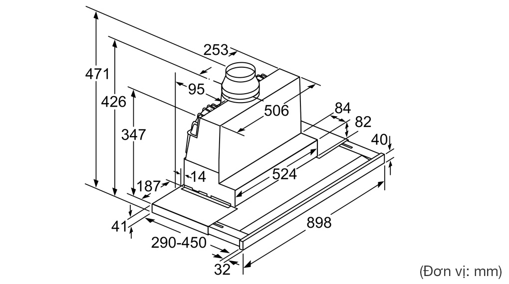 Máy hút mùi âm tủ Bosch DFS097K51 Series 8 Accent Line-Thông số lắp đặt Máy hút mùi âm tủ Bosch DFS097K51 Series 8 Accent Line-Thông số lắp đặt