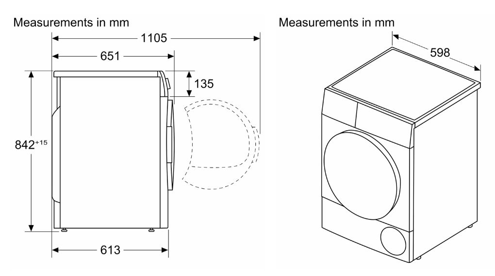 Máy sấy bơm nhiệt Bosch 9 kg WQB245B0SG Series 8 - Thông số lắp đặt may say bom nhiet bosch 9 kg wqb245b0sg serie 8 3 1