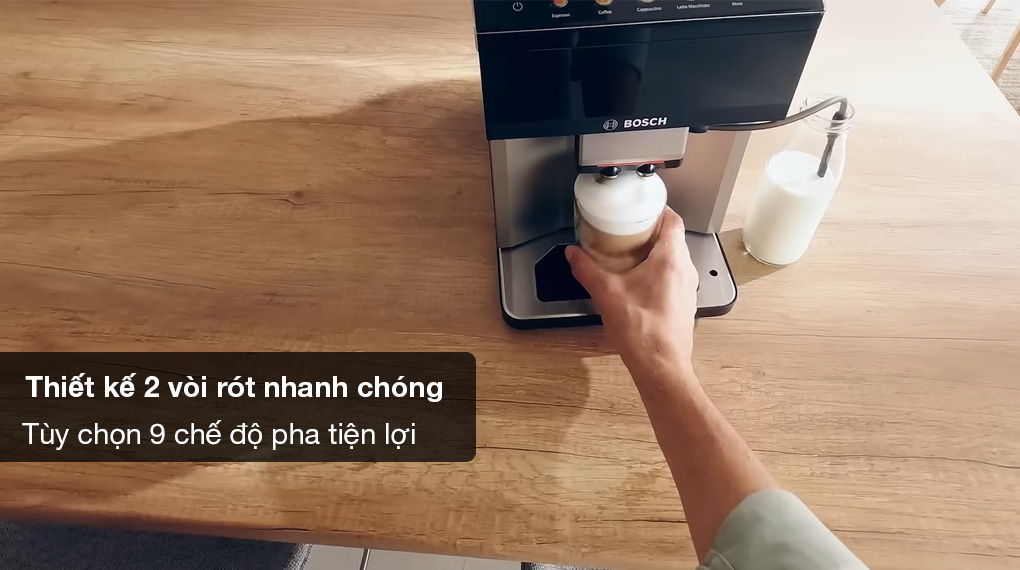 Máy pha cà phê tự động Bosch TPE40307 VeroCafe Series 4-Thiết kế 2 vòi rót nhanh chóng