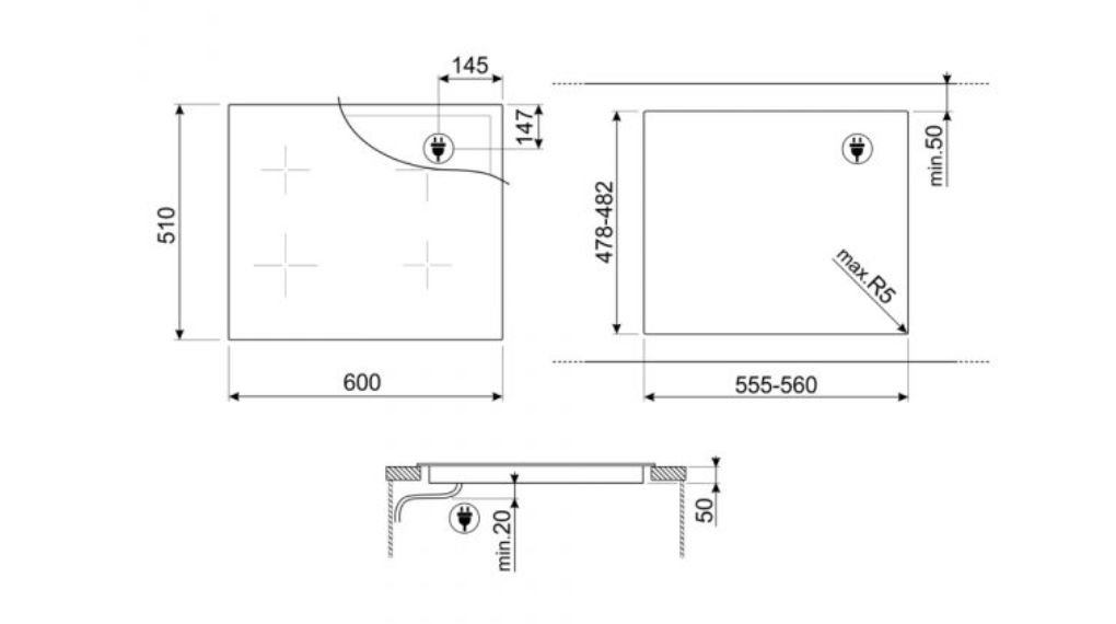 Bếp từ đa điểm Smeg SI1M4634D 7400 W Classica - Thông số lắp đặt bep tu 3 vung nau smeg si1m4634d 7400 w classica 2 1