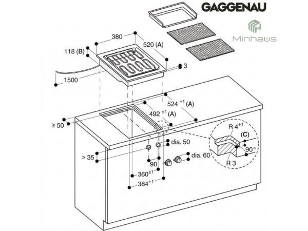 Kích thước và cấu tạo các bộ phận bếp nướng điện Gaggenau