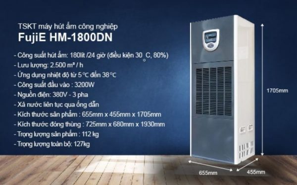 Máy hút ẩm không khí công nghiệp - Giải pháp tối ưu cho không gian lớn 7 Máy hút ẩm công nghiệp FujiE HM-1800DN