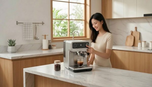 Máy pha cà phê Capuchino chính hãng, giá tốt - Top 3 lựa chọn tốt nhất 2026 2 Máy pha cafe trong không gian bếp ở nhà.