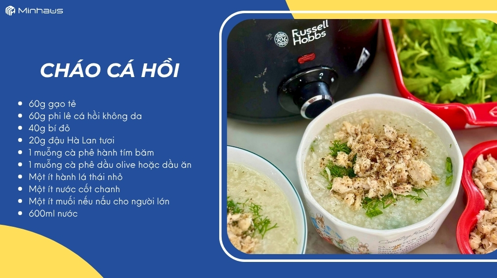 Các cách nấu cháo bằng nồi nấu chậm thơm ngon, tiện lợi mỗi ngày 6 Nấu cháo cá hồi bằng nồi nấu chậm Russell Hobbs