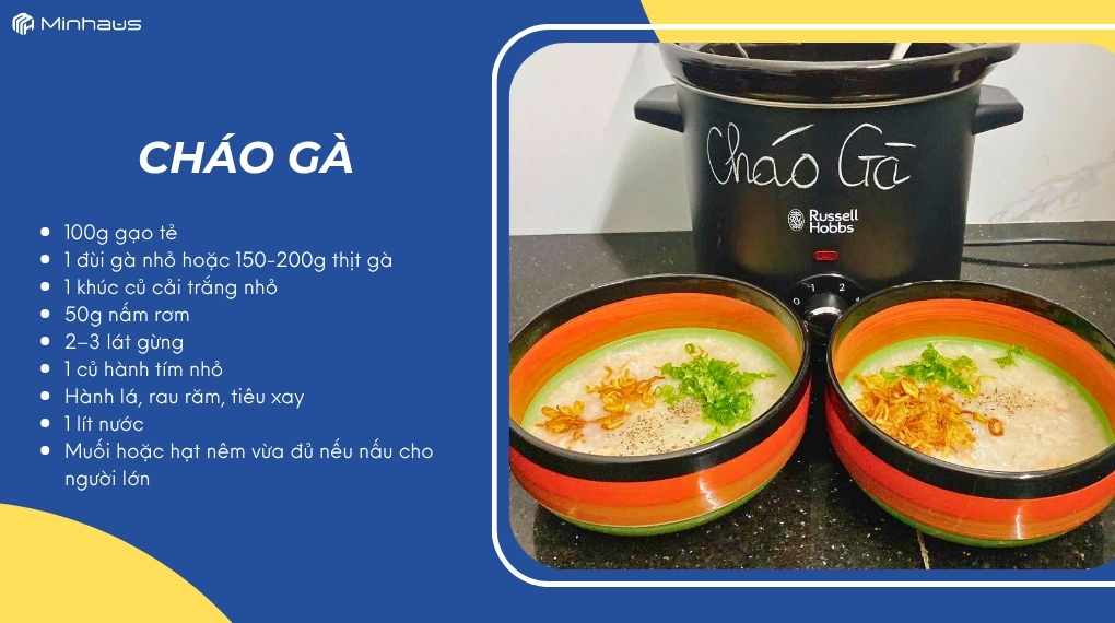 Các cách nấu cháo bằng nồi nấu chậm thơm ngon, tiện lợi mỗi ngày 4 Nấu cháo gà bằng nồi nấu chậm Russell Hobbs