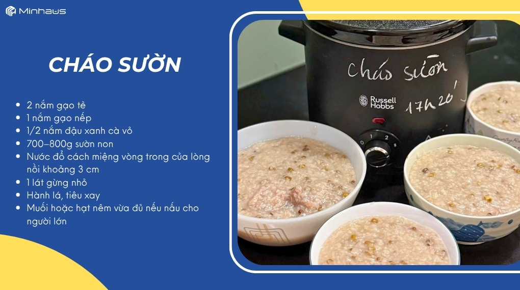 Các cách nấu cháo bằng nồi nấu chậm thơm ngon, tiện lợi mỗi ngày 5 Nấu cháo sườn bằng nồi nấu chậm Russell Hobbs