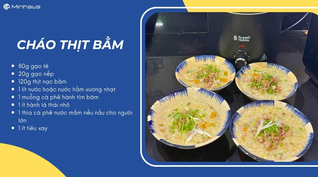 Các cách nấu cháo bằng nồi nấu chậm thơm ngon, tiện lợi mỗi ngày 3 Nấu cháo thịt bằm bằng nồi nấu chậm Russell Hobbs
