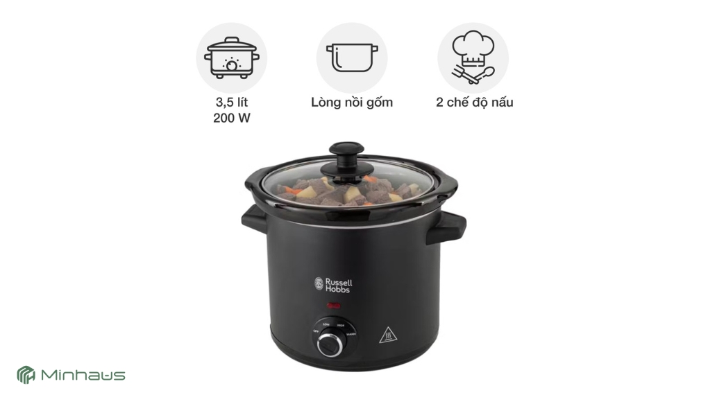 Nồi nấu chậm có tốn điện không? Sự thật khiến nhiều người bất ngờ 3 Nồi nấu chậm Rossell Hobbs dung tích 3.5L có công suất 200W