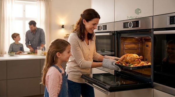 Kích thước lò nướng Bosch âm tủ: Bảng tra đầy đủ 6 Gia đình 4 người sử dụng lò nướng Bosch 60x60 trong bếp hiện đại