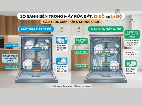 Máy rửa chén Bosch 13 bộ: Loại nào tốt nhất 2026? 2 So sánh giàn rửa máy rửa chén Bosch 13 bộ và 14 bộ