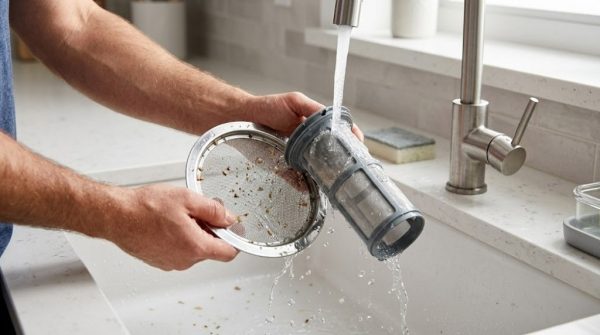 Cách sử dụng máy rửa chén Bosch Serie 4 chi tiết 6 Vệ sinh bộ lọc đáy máy rửa chén Bosch Serie 4 sau mỗi lần sử dụng