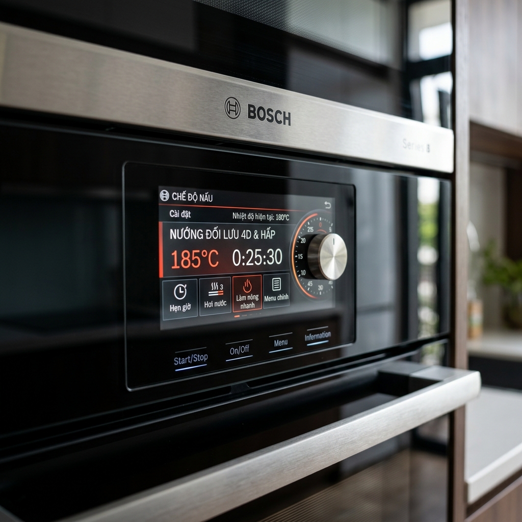 bảng điều khiển cảm ứng TFT lò nướng kèm hấp Bosch Series 8