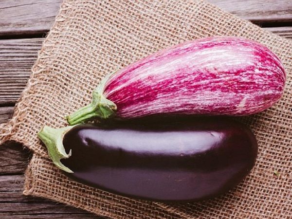 Cách làm món cà tím nướng mỡ hành và nhồi thịt siêu đưa cơm 1 Cà tím tiêu chuẩn màu sẫm bóng đặt cạnh quả màu tím nhạt.
