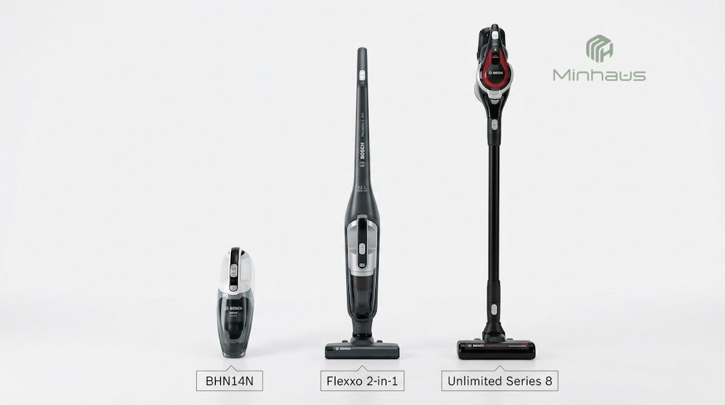 Máy hút bụi cầm tay Bosch: 5 model đáng mua nhất cho gia đình 2026 1 Các dòng máy hút bụi cầm tay Bosch từ mini đến 2-in-1 cao cấp