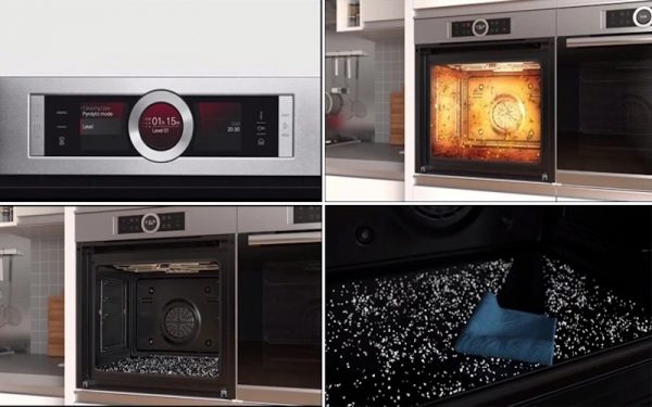 Cách vệ sinh lò nướng Bosch đúng chuẩn & lâu bền 5 Màn hình lò Bosch Series 8 hiển thị chế độ Pyrolytic tự làm sạch ở 480 độ C