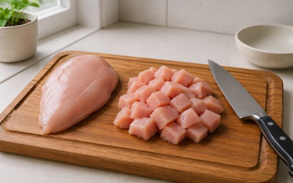 Chả ức gà: 2 công thức healthy mềm ngon cho bữa cơm gia đình 2 sơ chế ức gà cắt khối nhỏ trước khi xay làm chả