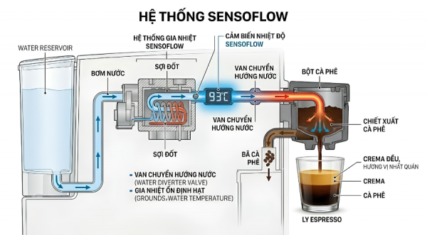Khám Phá Sức Mạnh Hệ Thống SensoFlow Trên Máy Pha Cà Phê 1 Hệ thống SensoFlow trên máy pha cà phê Siemens EQ900