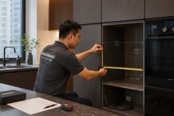 Lò nướng kèm hấp Gaggenau: Công nghệ hấp–nướng Đức | Minhaus 4 khảo sát lắp đặt lò âm tủ Gaggenau tại nhà Hà Nội