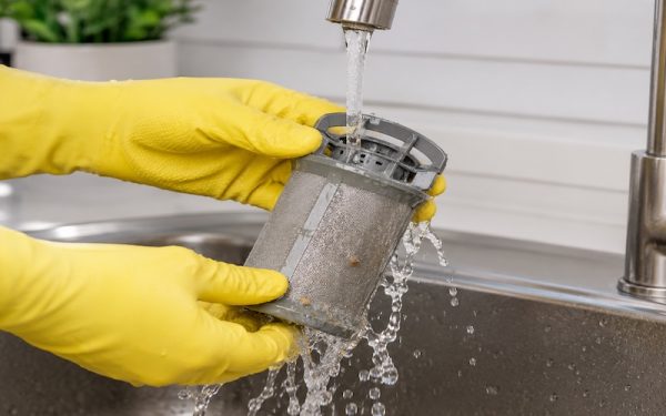 Máy rửa chén Bosch báo lỗi E90: Nguyên nhân & Cách xử lý 3 Vệ sinh bộ lọc máy rửa chén Bosch dưới vòi nước