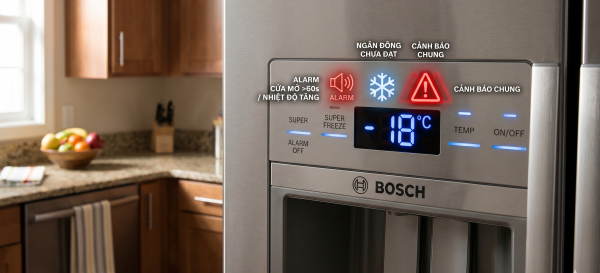 Bảng mã lỗi tủ lạnh Bosch đầy đủ: nguyên nhân và cách khắc phục từng lỗi 2 Biểu tượng cảnh báo của tủ lạnh Bosch
