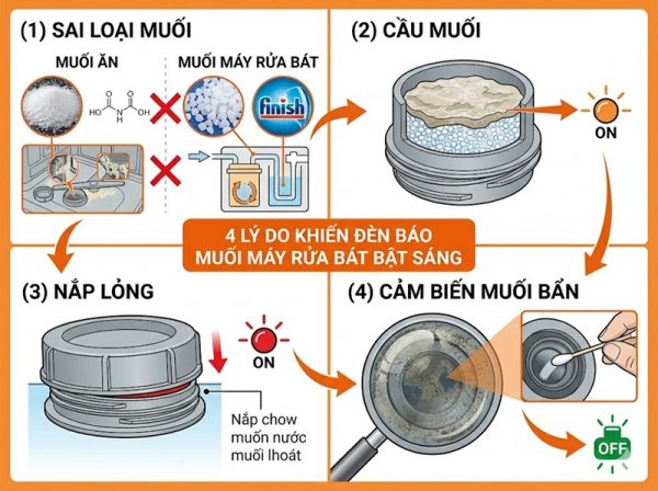 Máy rửa chén Bosch báo hết muối: Xử lý nhanh tại nhà 8 4 nguyên nhân đèn báo muối máy rửa chén Bosch không tắt dù đã đổ đầy - cách xử lý từng trường hợp