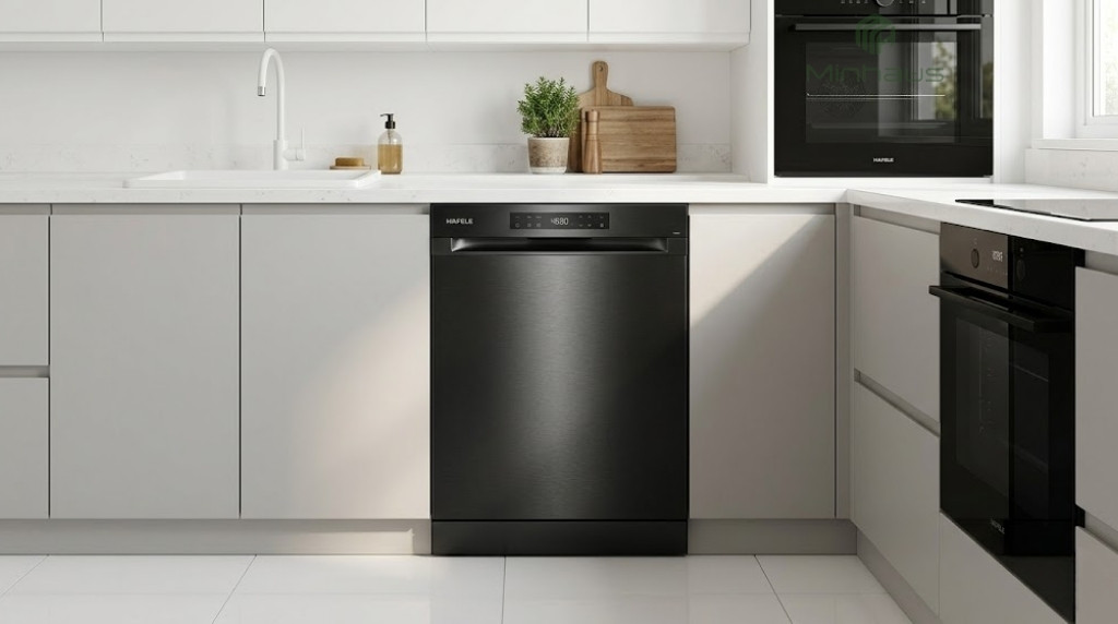 So sánh máy rửa chén Bosch và Hafele: Loại nào tốt? 3 Máy rửa chén Hafele HDW-HI60C thiết kế hiện đại vỏ inox chống bám vân tay