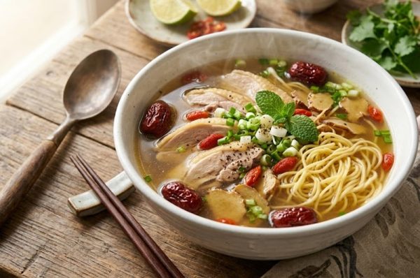 Mỳ gà tần: Cách nấu đậm đà bổ dưỡng chuẩn vị Hà Nội 1 Mỳ gà tần Hà Nội - nước dùng ngọt sâu từ gà ta hầm cùng thuốc bắc, thơm dịu ấm bụng.