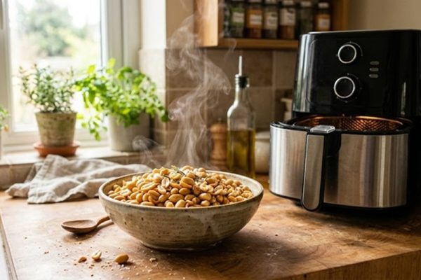 Rang lạc bằng nồi chiên không dầu thơm giòn chuẩn vị 1 Rang lạc bằng nồi chiên không dầu - giòn tan, chín đều, không cần dầu ăn.