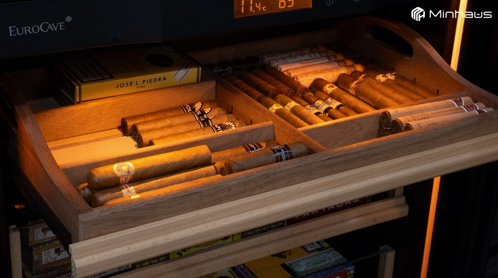 Hướng dẫn cách sử dụng tủ bảo quản cigar đúng cách từ A-Z 6 Cigar nên được sắp xếp gọn gàng, có khoảng trống để không khí lưu thông giữa các điếu, các khay và các hộp