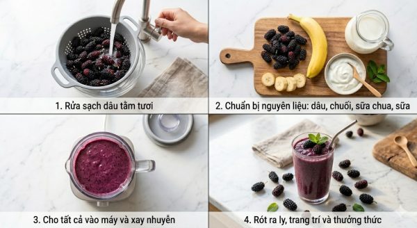 Sinh tố dâu tằm: Cách làm thơm ngon, đẹp da tại nhà 2 Nguyên liệu và các bước làm sinh tố dâu tằm tại nhà - đơn giản, nhanh chóng.