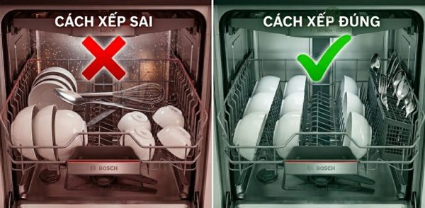 Cách xếp chén bát vào máy rửa chén Bosch đúng cách 5 So sánh cách xếp đúng và sai chén bát vào máy rửa chén Bosch
