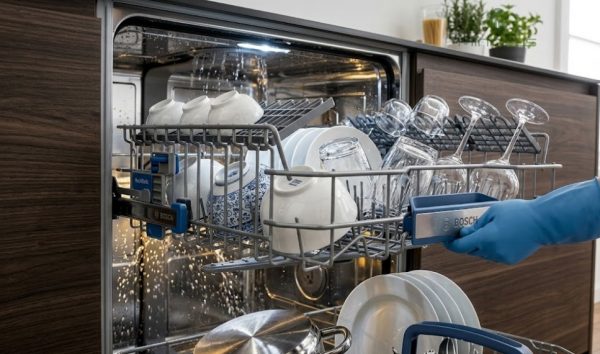 Cách xếp chén bát vào máy rửa chén Bosch đúng cách 3 Tầng giữa máy rửa chén Bosch với hệ thống RackMatic điều chỉnh chiều cao linh hoạt