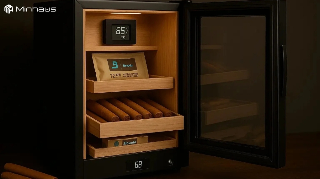 Nên dùng ẩm kế cơ hay điện tử cho tủ bảo quản cigar? 1 Ẩm kế trong tủ bảo quản cigar dùng để đo độ ẩm tương đối bên trong khoang chứa