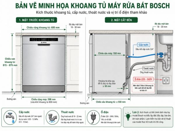 kích thước lắp đặt máy rửa bát Bosch Series 8