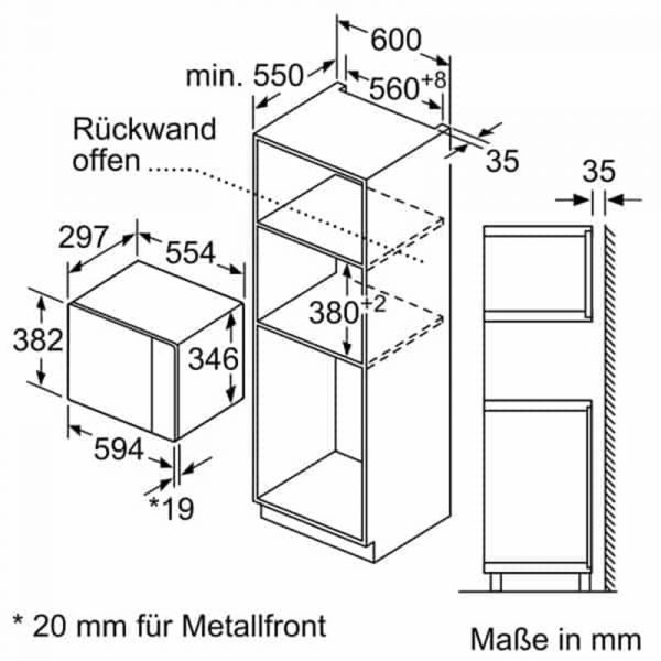 Sơ đồ kích thước hốc tủ lắp đặt lò vi sóng âm tủ Bosch