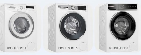 Máy giặt cửa trước Bosch: so sánh toàn bộ Series 4, 6 và 8 — từ công nghệ đến giá 1 Máy giặt cửa trước Bosch các dòng Series 4, Series 6 và Series 8 trưng bày tại showroom