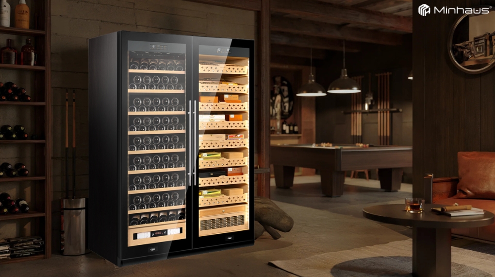 Các loại tủ bảo quản cigar phổ biến trên thị trường hiện nay (Cập nhật năm 2026) 4 Tủ bảo quản cigar và rượu vang kết hợp