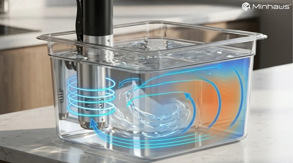 Bí quyết chọn máy sous vide chất lượng: 9 tiêu chí quan trọng 4 Lưu lượng tuần hoàn nước là yếu tố quyết định khả năng phân bổ nhiệt đều trong toàn bộ bể chứa