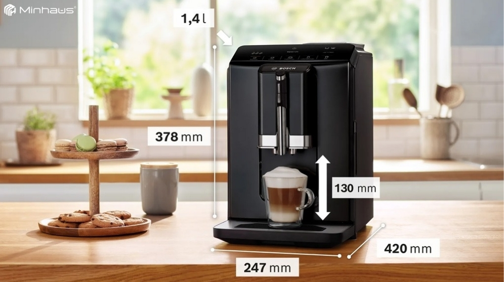 Đánh giá máy pha cà phê Bosch TIE20119 VeroCafe Series 2: Có nên mua? 2 Máy có thiết kế nhỏ gọn với lớp vỏ ngoài được hoàn thiện bằng sắc đen Piano sang trọng