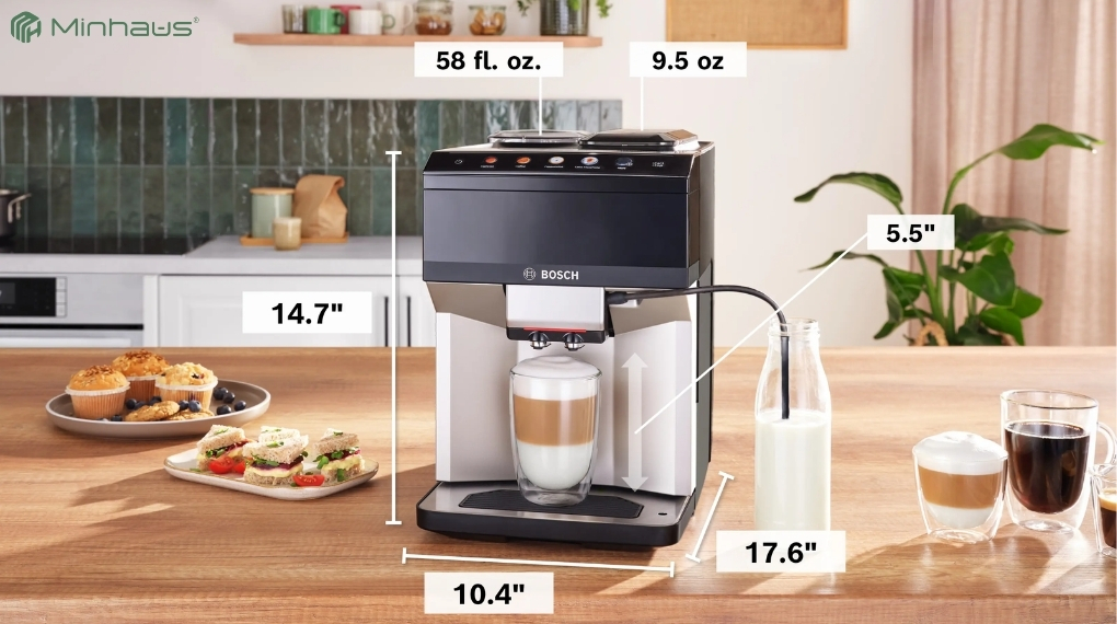 Review chi tiết máy pha cà phê Bosch TPE40307 Series 4 VeroCafe 2 Lớp vỏ của máy pha cà phê Bosch TPE40307 được làm từ vật liệu nhựa chịu lực kết hợp các chi tiết kim loại